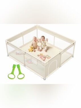 Cream Baby Playpen with Mesh Sides
